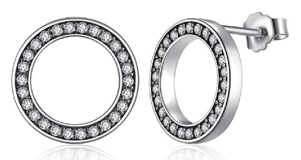 BAMOER σκουλαρίκια καρφωτά PAS437 σε σχέδιο κύκλου, ασήμι 925, ασημί