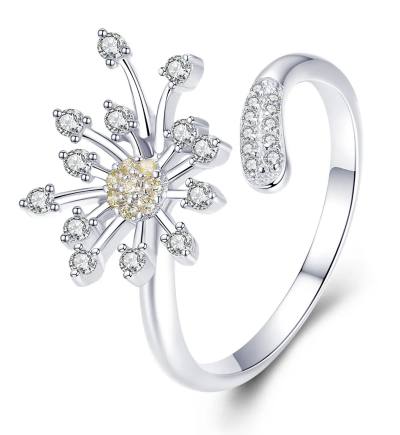 BAMOER δαχτυλίδι SCR471 με κυβική ζιρκόνια, ανοιγόμενο, ασήμι 925, ασημί