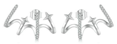 BAMOER σκουλαρίκια καρφωτά YIE223 με κυβική ζιρκόνια, ασήμι 925, ασημί