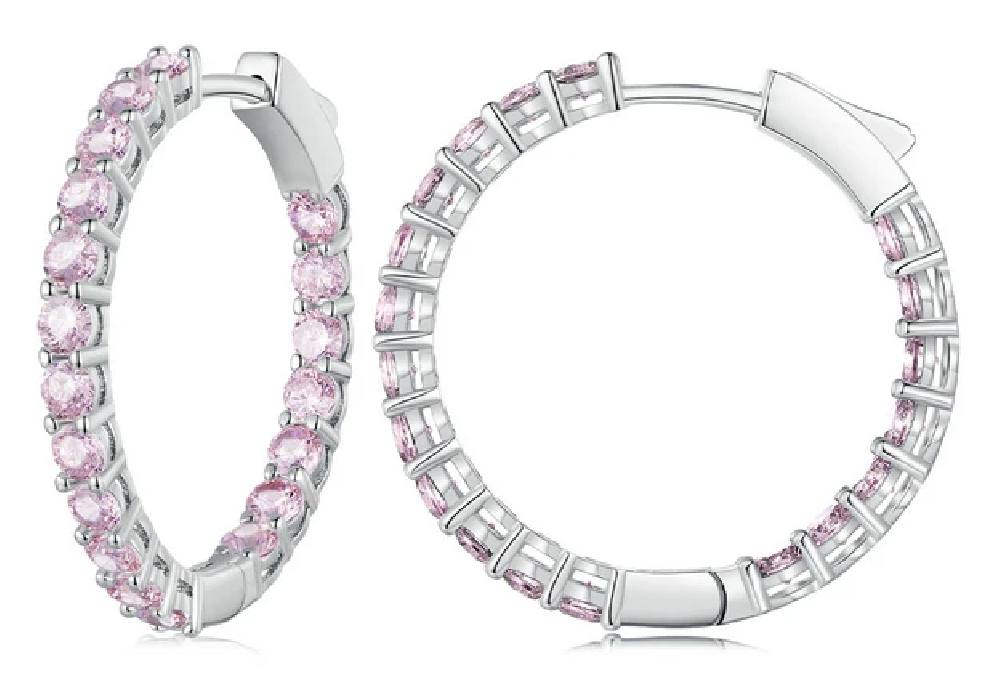 BAMOER σκουλαρίκια κρίκος YIE138-PK με κυβική ζιρκόνια, ασήμι 925, ασημί