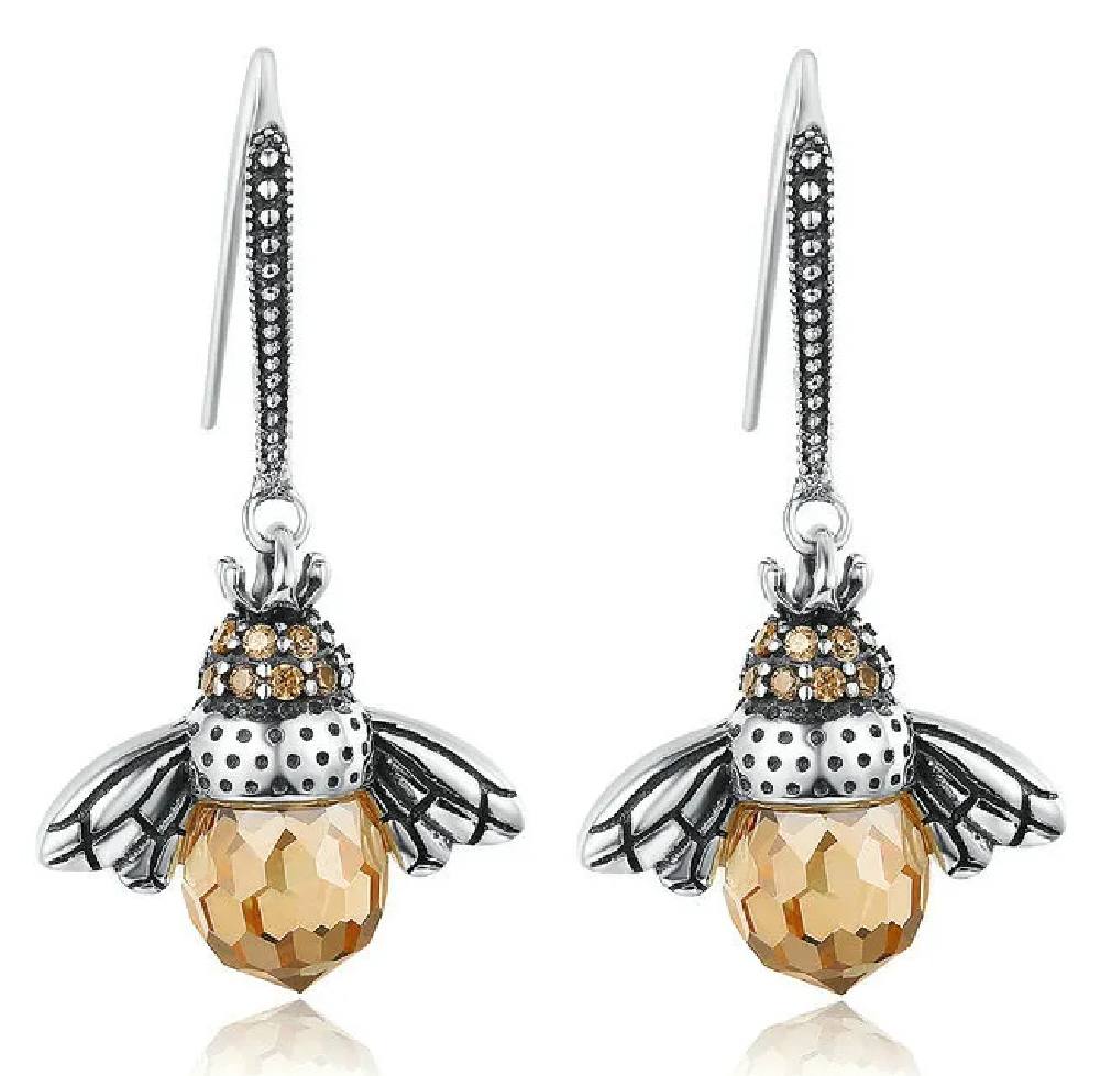 BAMOER σκουλαρίκια κρεμαστά YIE230-A, κυβική ζιρκόνια, ασήμι 925, ασημί