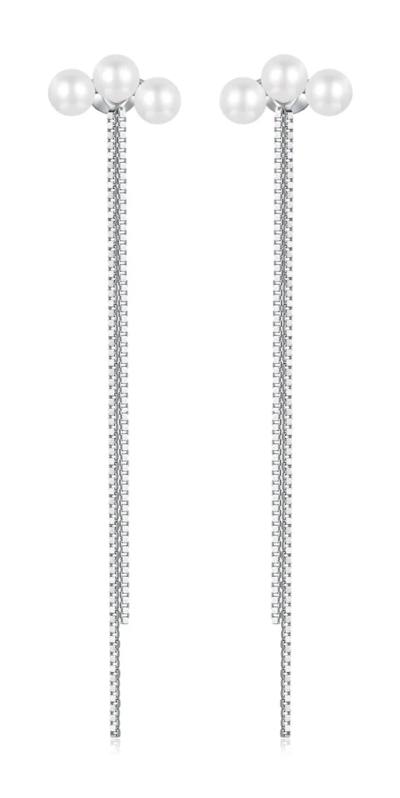 BAMOER σκουλαρίκια καρφωτά SCE1777 με πέρλες & αλυσίδα, ασήμι 925, ασημί