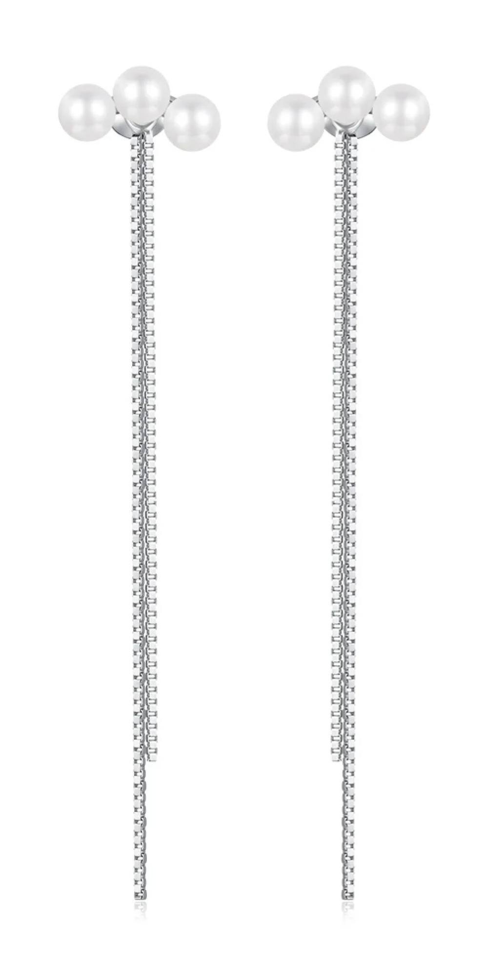 BAMOER σκουλαρίκια καρφωτά SCE1777 με πέρλες & αλυσίδα, ασήμι 925, ασημί