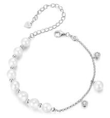 BAMOER βραχιόλι BSB189 με πέρλες & κυβική ζιρκόνια, ασήμι 925, ασημί