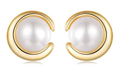 BAMOER σκουλαρίκια καρφωτά BSE1107 με λευκή πέρλα, ασήμι 925, χρυσό