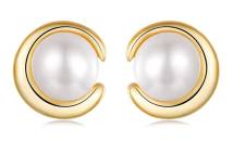 BAMOER σκουλαρίκια καρφωτά BSE1107 με λευκή πέρλα, ασήμι 925, χρυσό