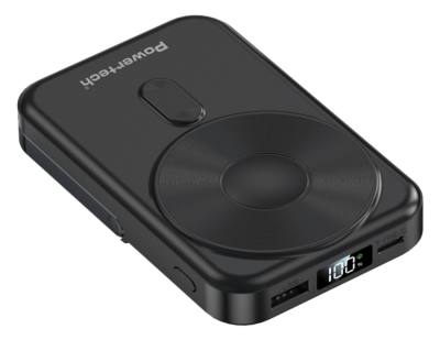 POWERTECH power bank με οθόνη PT-1416, 10000mah, magnetic wireless, 22.5W, μαύρο