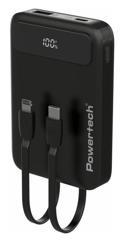 POWERTECH power bank με καλώδια και οθόνη PT-1417 10000mAh, 22.5W, μαύρο