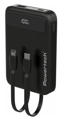 POWERTECH power bank με καλώδια και οθόνη PT-1417 10000mAh, 22.5W, μαύρο