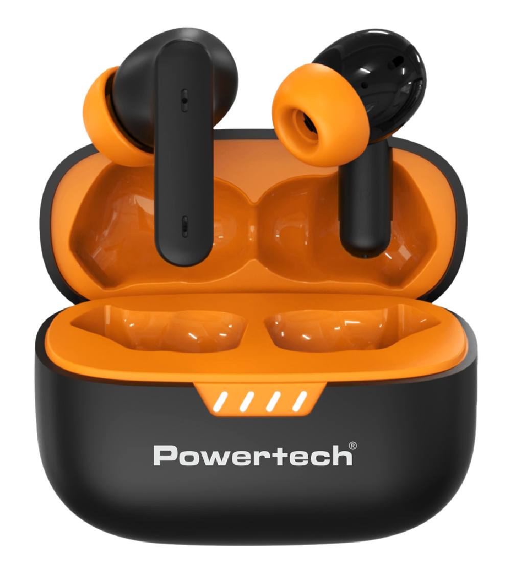 POWERTECH earphones με θήκη φόρτισης PT-1431, True Wireless, 40/400mAh, ANC & ENC, μαύρα