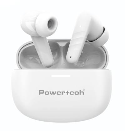 POWERTECH earphones με θήκη φόρτισης PT-1432, True Wireless, 35/300mAh, λευκά