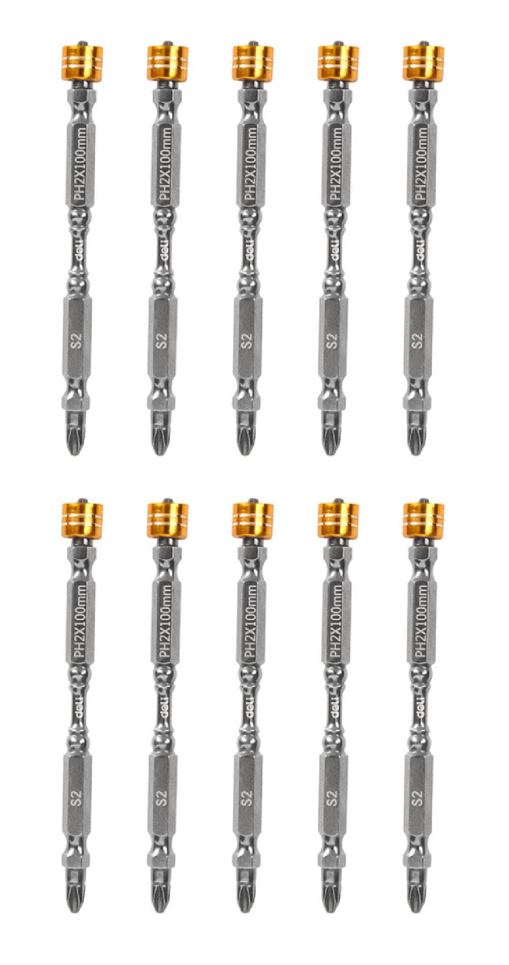 DELI σετ μύτες κατσαβιδιού DL255100 για δραπανοκατσάβιδο, διπλή κεφαλή, PH2x100mm, με μαγνητικό ring, 10τμχ