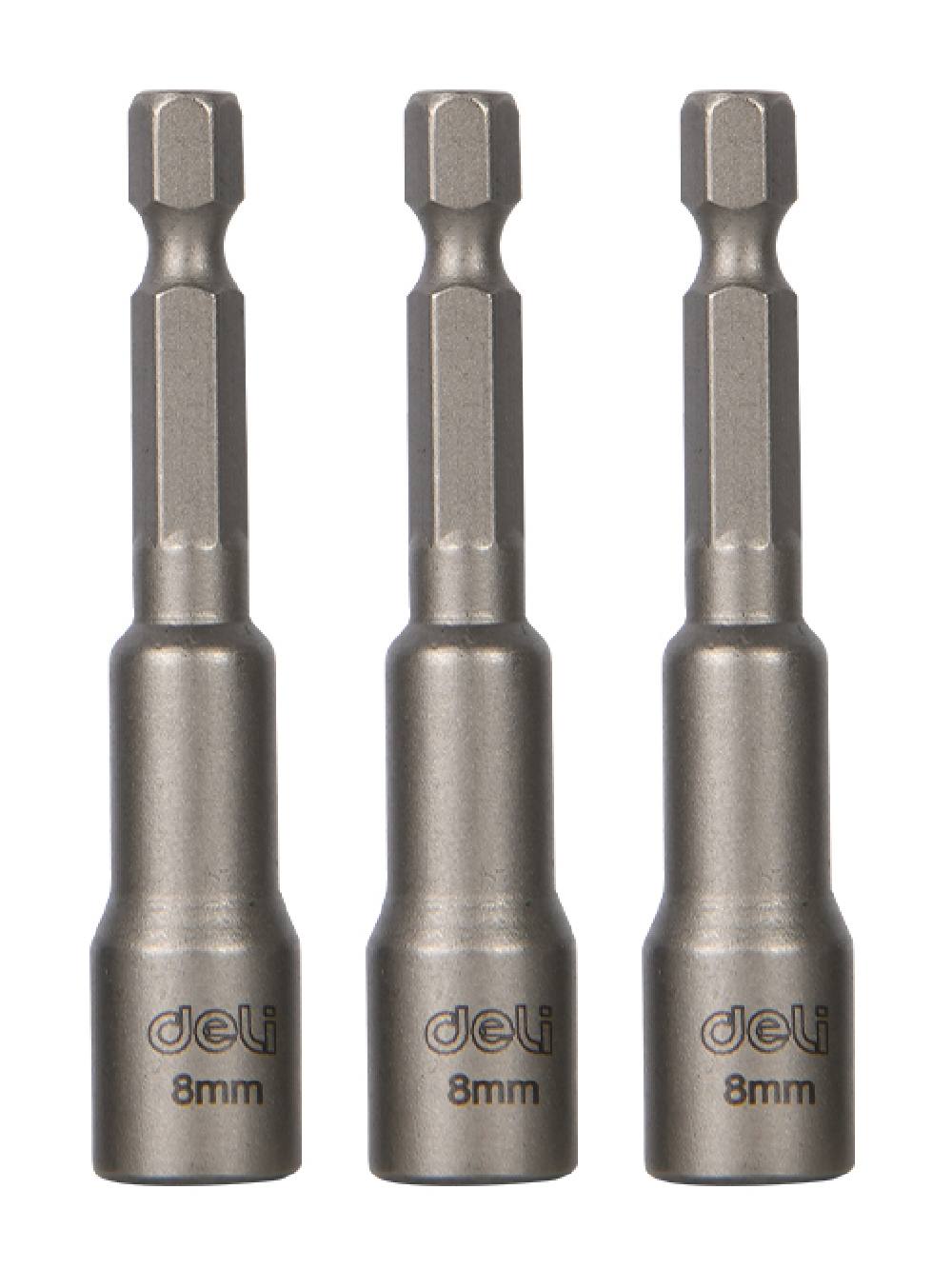 DELI σετ καρυδάκια DL4808T για δραπανοκατσάβιδο, μαγνητικά, 8mm, εξάγωνα, 3τμχ