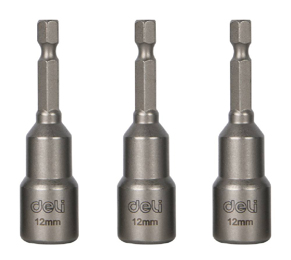 DELI σετ καρυδάκια DL4812T για δραπανοκατσάβιδο, μαγνητικά, 12mm, εξάγωνα, 3τμχ