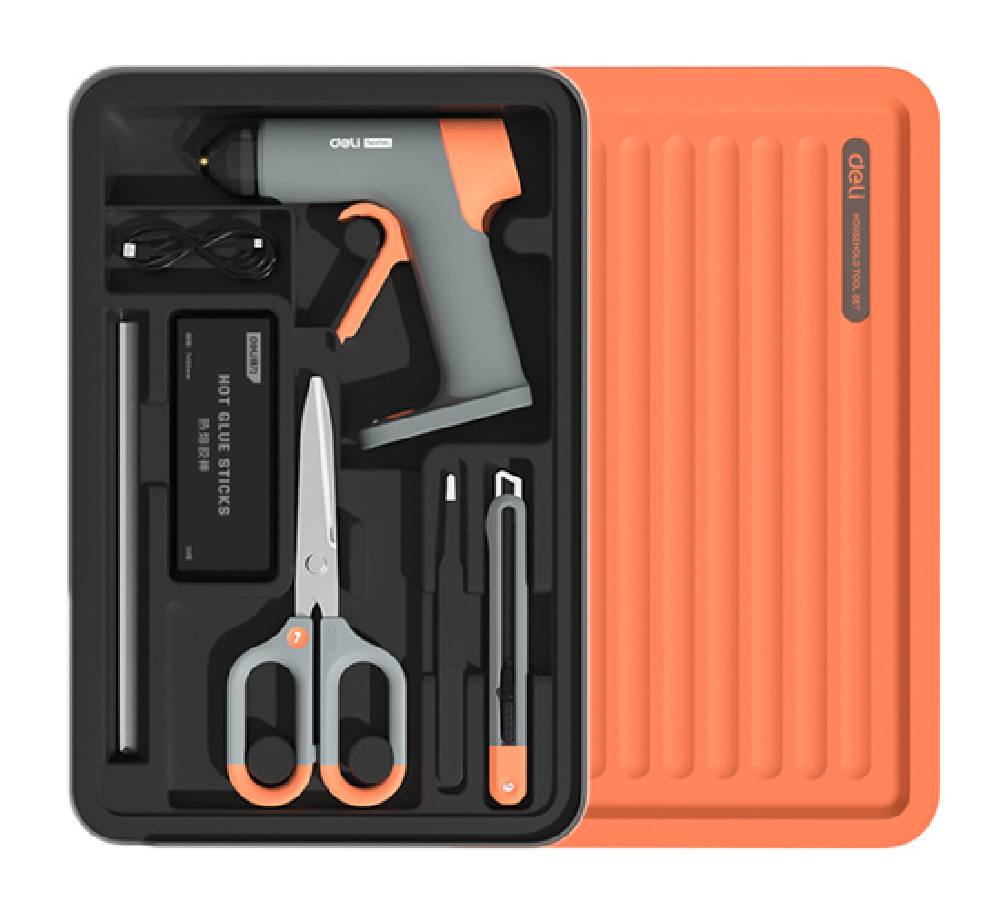 DELI σετ εργαλείων με πιστόλι θερμοκόλλησης H1001-C, 7τμχ