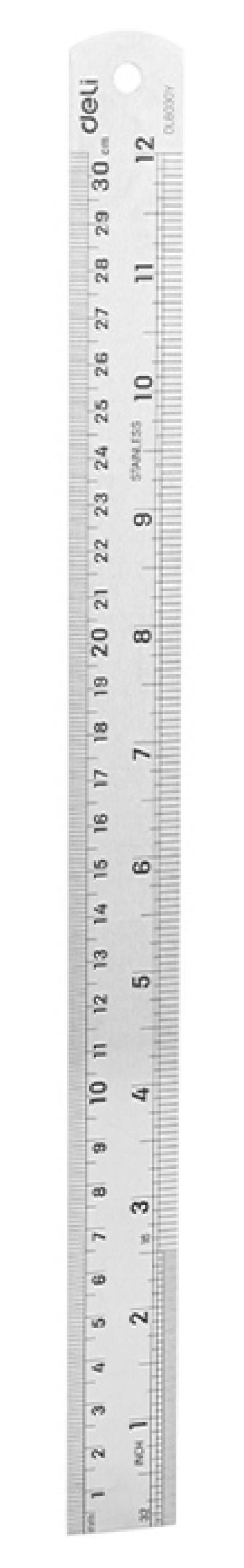 DELI μεταλλικός χάρακας DL8030Y, ανοξείδωτο ατσάλι, 12"/30cm, ασημί