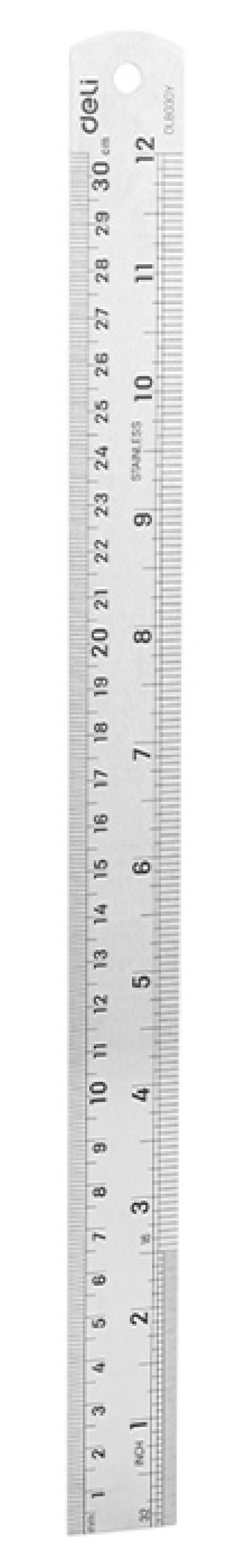 DELI μεταλλικός χάρακας DL8030Y, ανοξείδωτο ατσάλι, 12"/30cm, ασημί