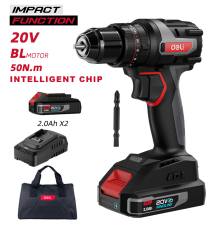 DELI κρουστικό δραπανοκατσάβιδο μπαταρίας DE-CZ20-2D2, Brushless, 20V, 2x 2Ah, 50N.m