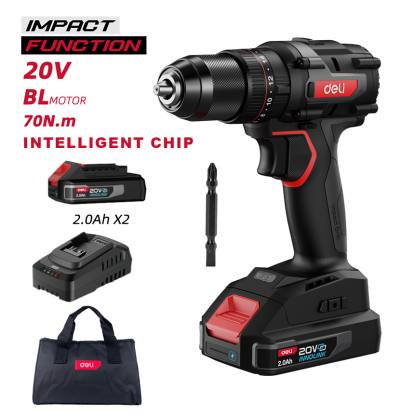 DELI κρουστικό δραπανοκατσάβιδο μπαταρίας DE-CZ20-1D2, Brushless, 20V, 2x 2Ah, 70N.m