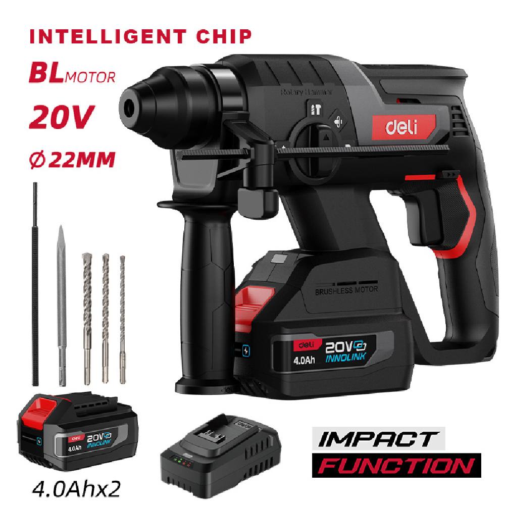 DELI κρουστικό σκαπτικό μπαταρίας DE-DC20-2D4, Brushless, 20V, 2x 4Ah, 2J