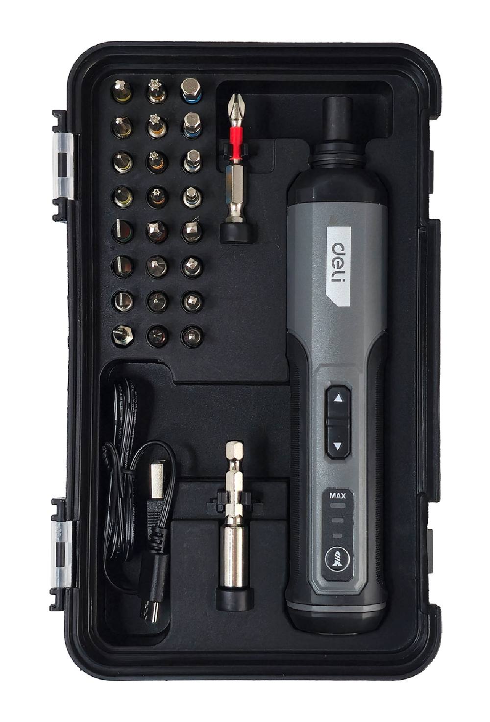 DELI σετ κατσαβίδι μπαταρίας με μύτες DC161, LED φακός, 2000mAh