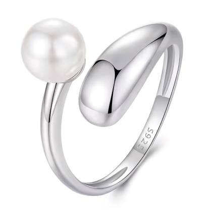 BAMOER δαχτυλίδι BSR662-E με πέρλα, ανοιγόμενο, ασήμι 925, ασημί
