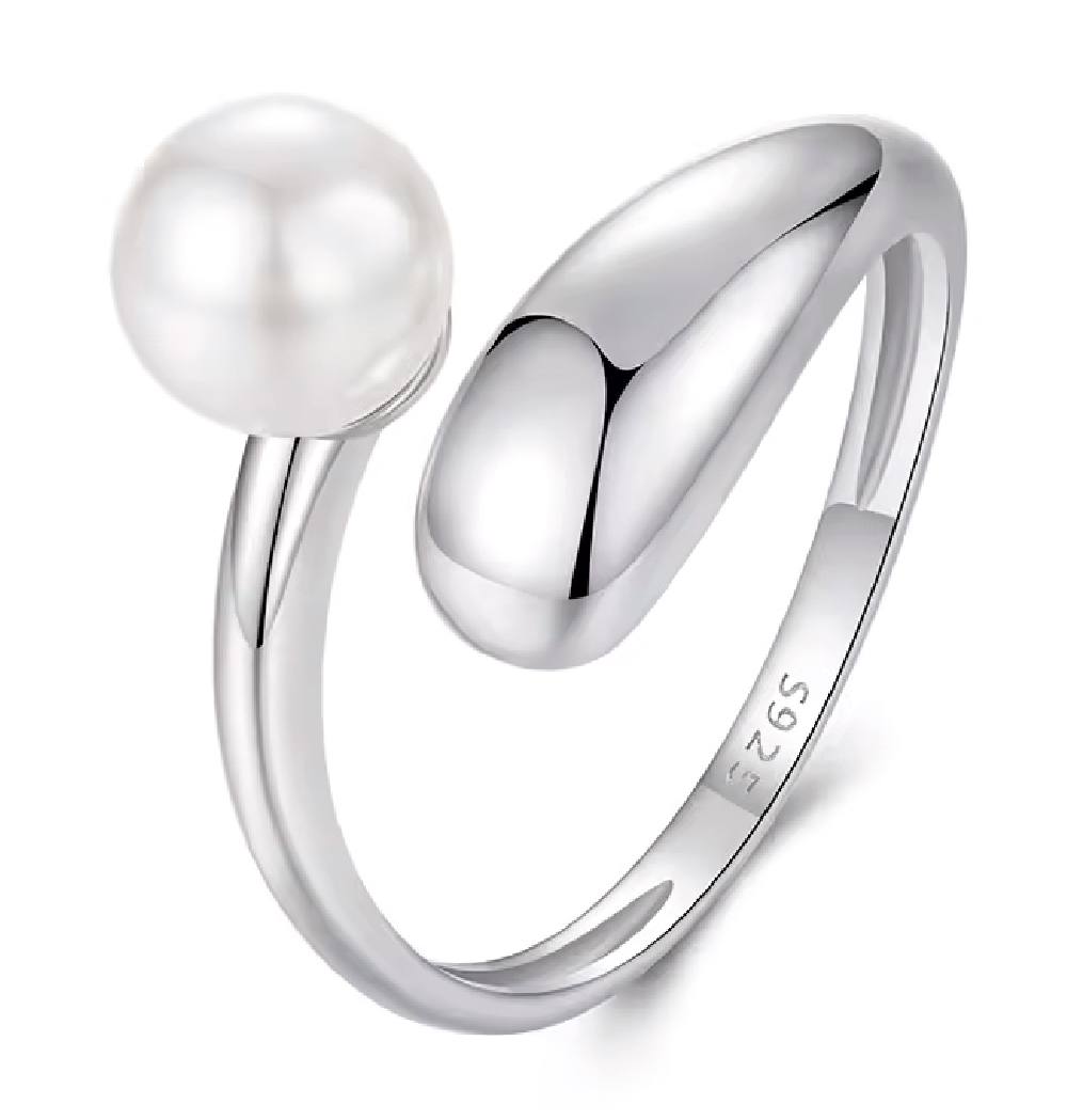 BAMOER δαχτυλίδι BSR662-E με πέρλα, ανοιγόμενο, ασήμι 925, ασημί