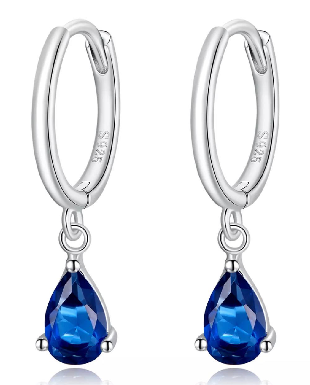 BAMOER σκουλαρίκια κρίκοι SCE1018-BU με κυβική ζιρκόνια, ασήμι 925, μπλε