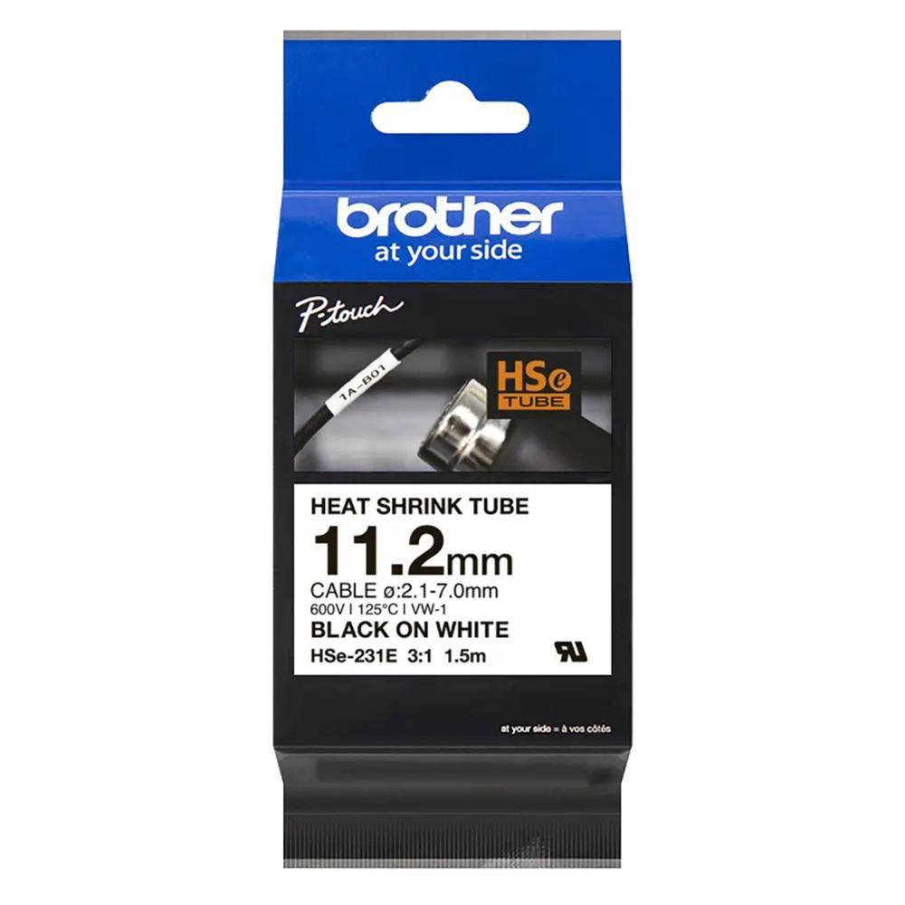 Brother Heat Shrink Tube Tape Cassette  Black on White 11.2mm (HSE231E) (BROHSE231E)