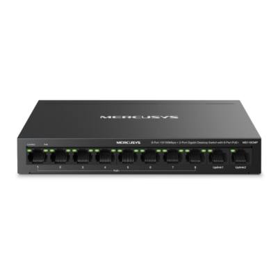 Mercusys 8-Port 10/100 Mbps + 2-Port Gigabit Desktop Switch with 8-Port PoE+ (MS110CMP) (MERMS110CMP)