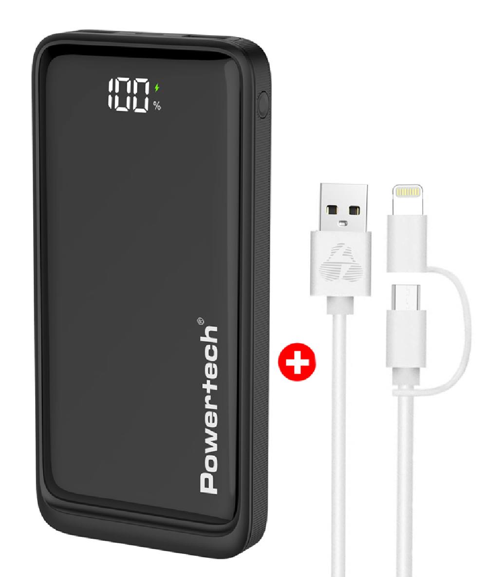 POWERTECH power bank με οθόνη & καλώδιο USB σε Micro/Lightning BNDL-0197, 10000mAh