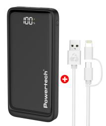 POWERTECH power bank με οθόνη & καλώδιο USB σε Micro/Lightning BNDL-0197, 10000mAh