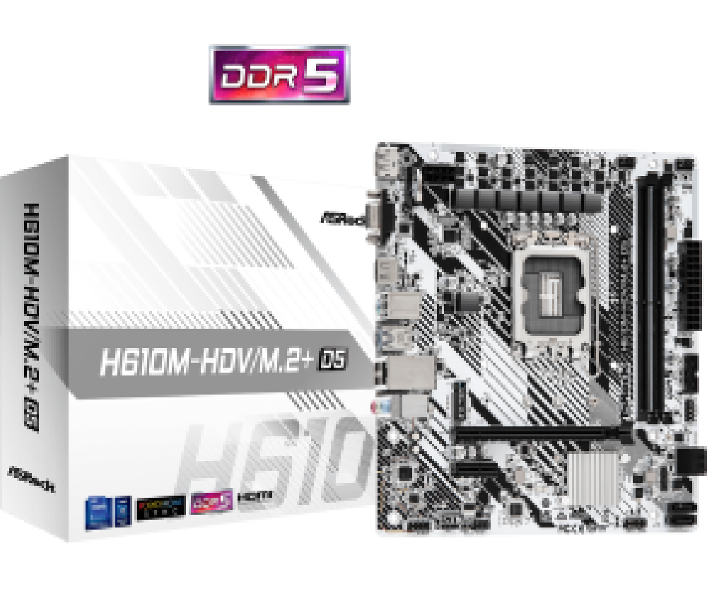 ASROCK MB H610M-HDV/M.2+ D5, SOCKET INTEL LGA1700 14th/13th/12th GEN INTEL CPU, CS INTEL H610, 2 DIMM SOCKET DDR5, HDMI/DP/D-SUB