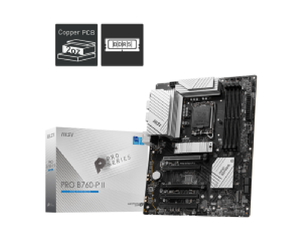 MSI MB PRO B760-P II, SOCKET LGA1700 14th/13th/12th GEN CPU, CS INTEL B760, 4 DIMM SOCKETS DDR5 HDMI/DP, PCI-E GEN 4.0, 2.5G LAN