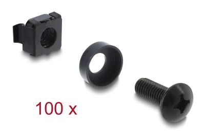 DELOCK σετ βίδες με παξιμάδια 42434 για rack, M6/16mm, μαύρο, 100τμχ