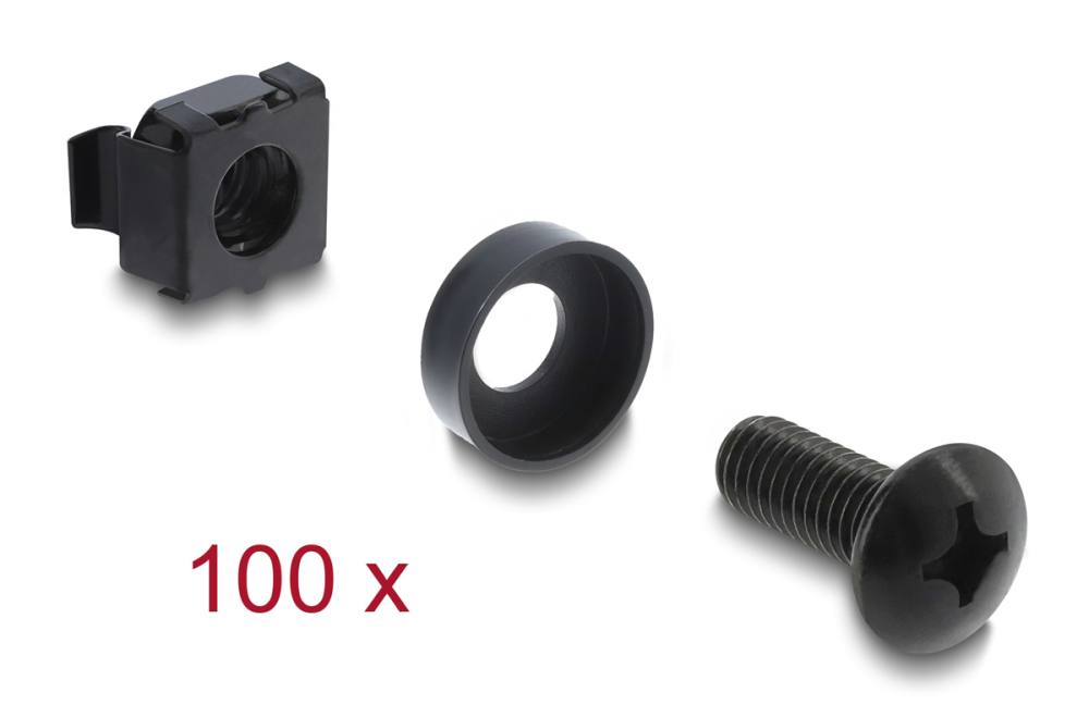 DELOCK σετ βίδες με παξιμάδια 42434 για rack, M6/16mm, μαύρο, 100τμχ