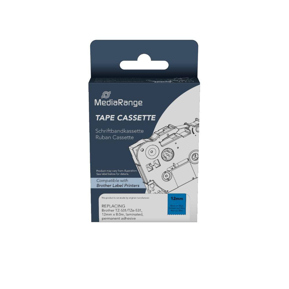 Ετικέτες Γενικής Χρήσης Mediarange (Brother TZ-531/TZe-531, 12mm, 8m, Laminated and Permanent Adhesive, Black on Blue) (MRBTZ531