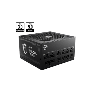 MSI PSU 850W MAG A850GL PCIE5, 80+ GOLD CERTIFIED, FULL MODULAR CABLES, FLUID DYNAMIC BEARING 120MM QUIET & COOL FAN, 7YW.