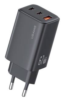 USAMS φορτιστής τοίχου CC265, USB & 2x USB-C, 67W, GaN, μαύρος