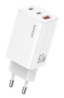 USAMS φορτιστής τοίχου CC265, USB & 2x USB-C, 67W, GaN, λευκός