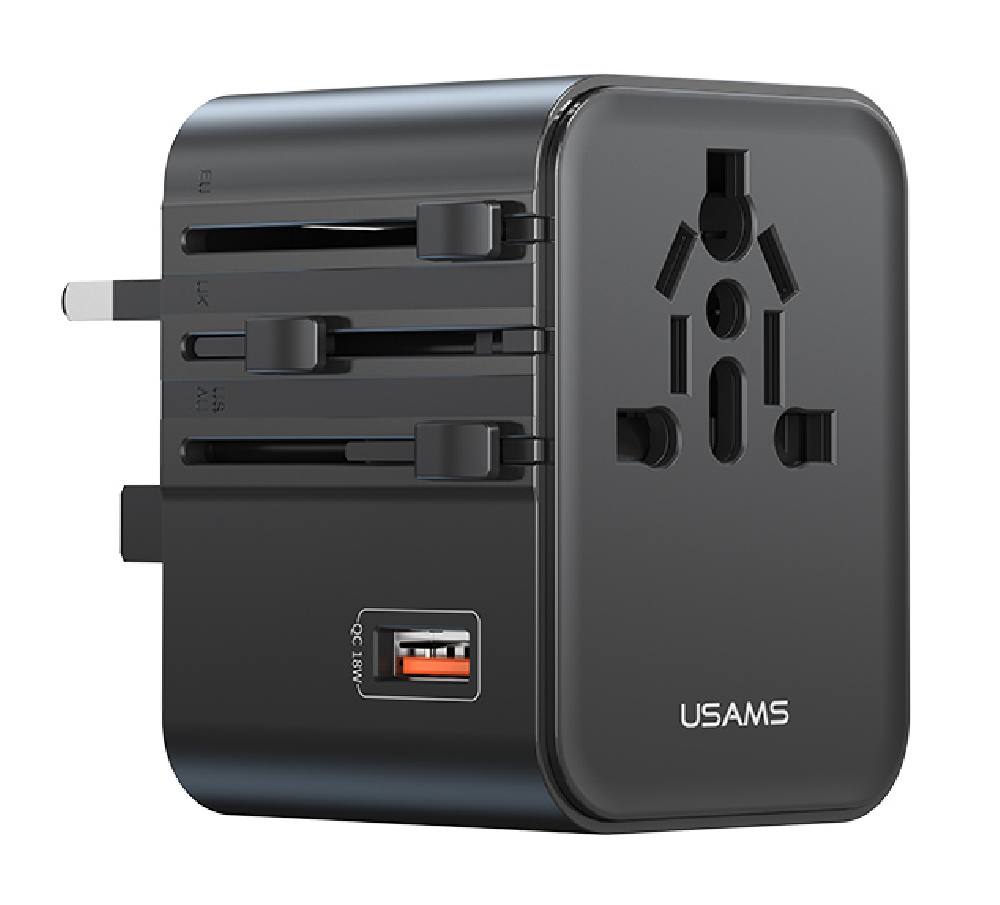 USAMS φορτιστής/αντάπτορας πρίζας CC309, USB & 2x USB-C, universal, 25W, μαύρος
