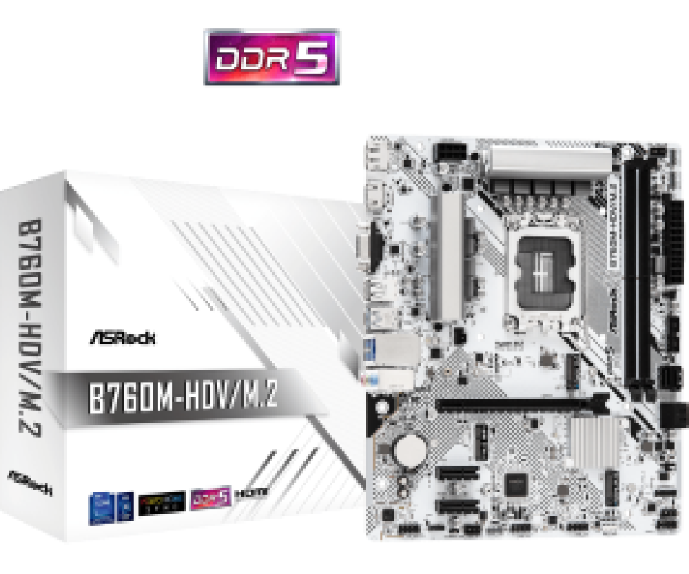 ASROCK MB B760M-HDV/M.2., SOCKET INTEL LGA1700 14th/13th/12th GEN INTEL CPU, CS INTEL B760, 2 DIMM SOCKETS DDR5, HDMI/DP/D-SUB, 