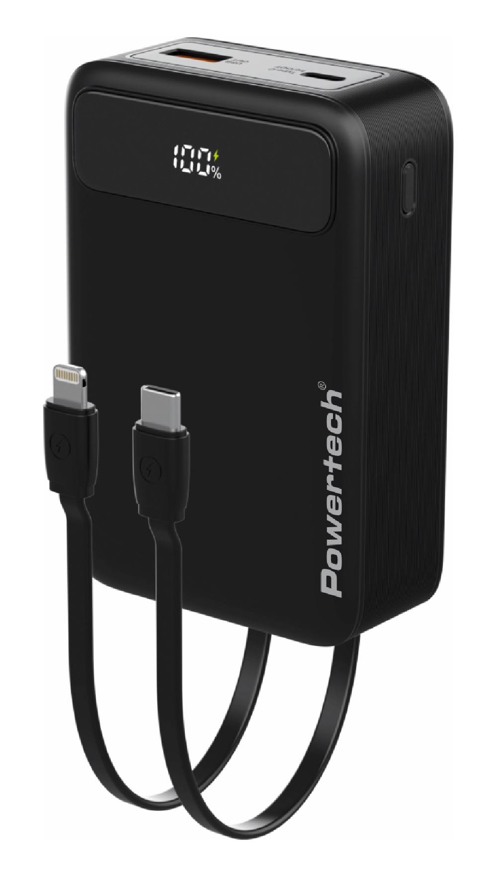 POWERTECH power bank PT-1504 με καλώδια & οθόνη, 20000mah, 22.5W, μαύρο