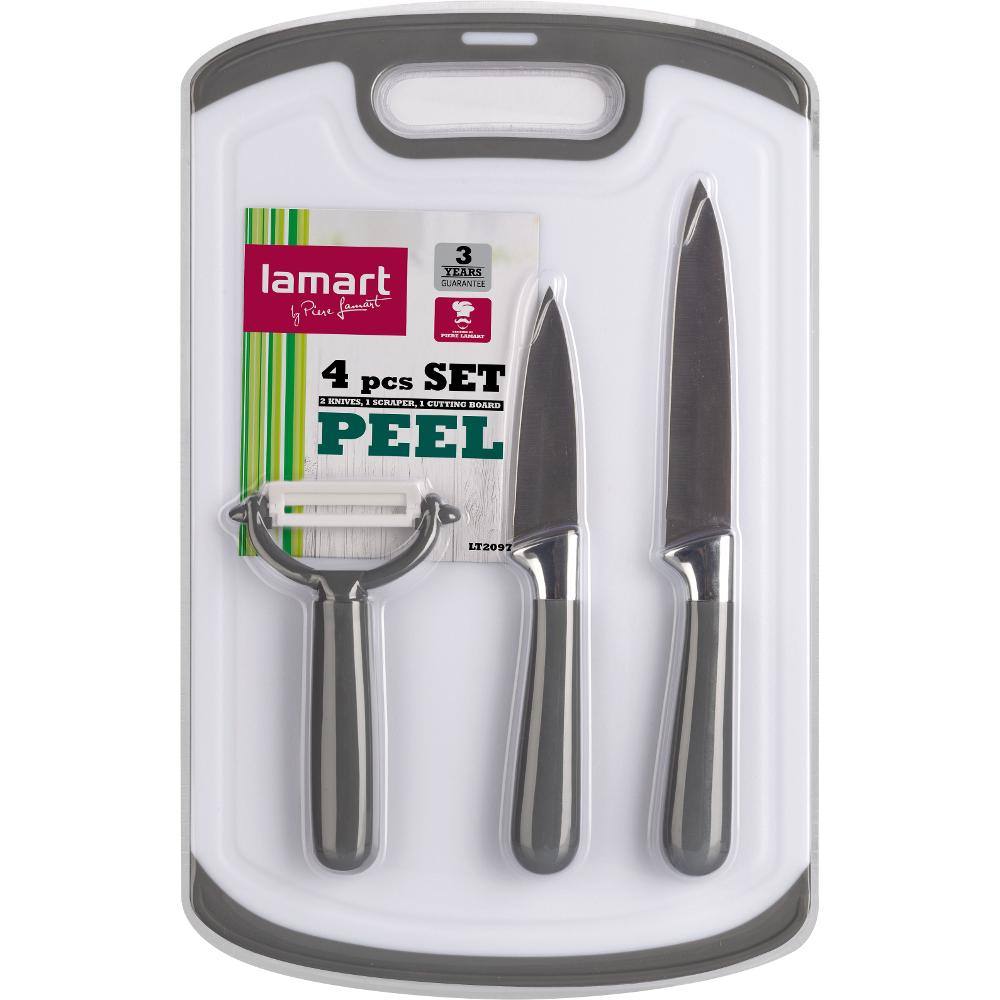 Σετ Μεταλλικών Εργαλείων Μαγειρικής και Επιφάνεια Κοπής 4τεμ. Lamart LT2097 Ασημί/Λευκό