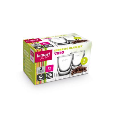 Σετ Ποτήρια Espresso Γυάλινα με Διπλό Τοίχωμα 80ml VASO Lamart LT9009 Διάφανο Τεμ. 2
