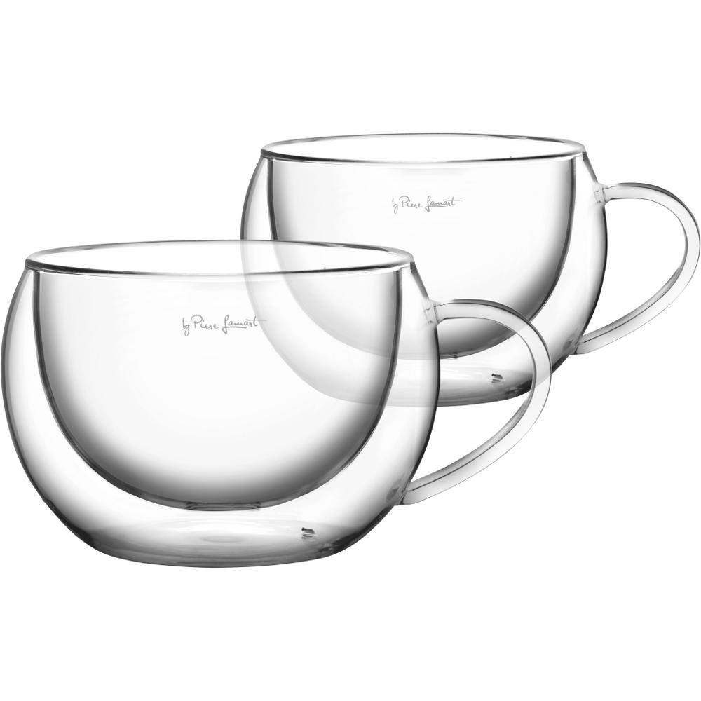 Σετ Φλιτζάνια Cappuccino Γυάλινα με Χερούλι THERMO Double Wall 270ml VASO Lamart LT9012 Διάφανο Τεμ. 2