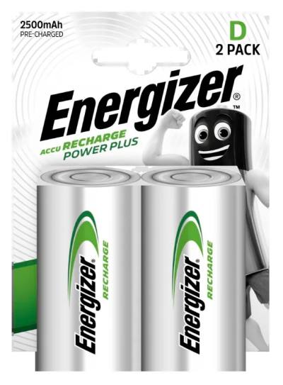 Μπαταρία Επαναφορτιζόμενη Energizer ACCU Recharge Power Plus HR20 2500 mAh size D 1.2V Τεμ. 2