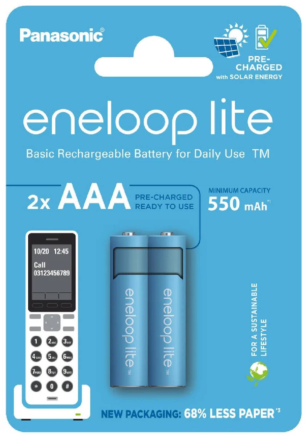 Μπαταρία Επαναφορτιζόμενη Panasonic Eneloop Lite BK-4LCCE/2CP 550 mAh size AAA Ni-MH 1.2V Τεμ. 2 Eco Pack