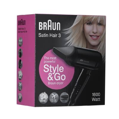 Πιστολάκι Μαλλιών Braun HD350 Satin Hair 3 Style & Go 1600W με 2 Επίπεδα Θέρμανσης Μαύρο