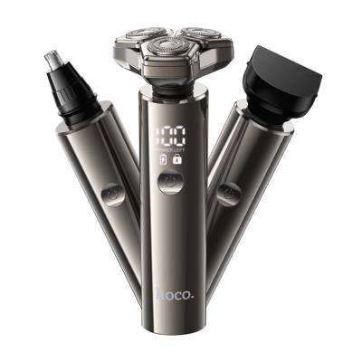 Επαναφορτιζόμενη Ξυριστική Μηχανή & Trimmer Hoco HP36 600mAh με 3 Κεφαλές και LED Ένδειξη Μπαταρίας και Φόρτισης Μεταλλικό Γκρι
